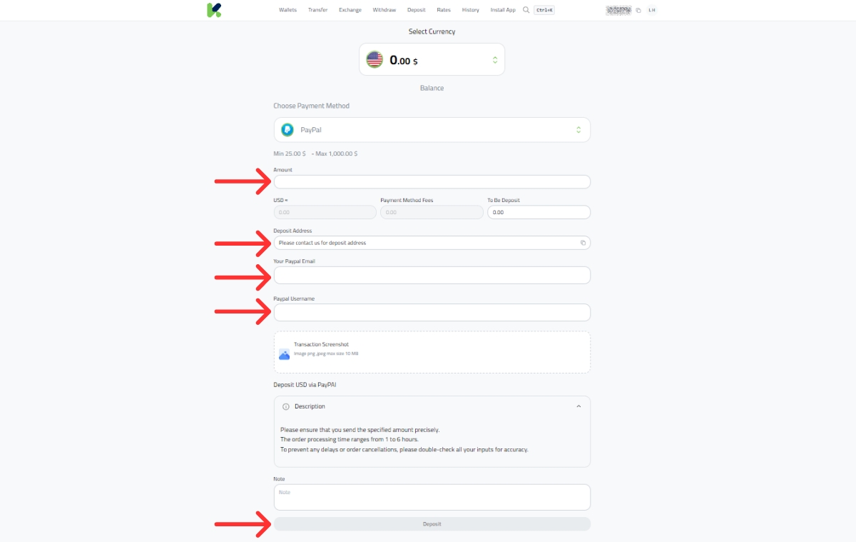 How to deposit USD via PayPal to Kazawallet?