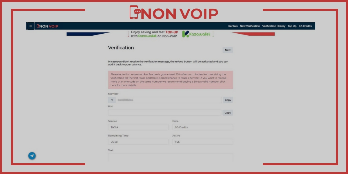 Copy the provided US Non-VoIP number.